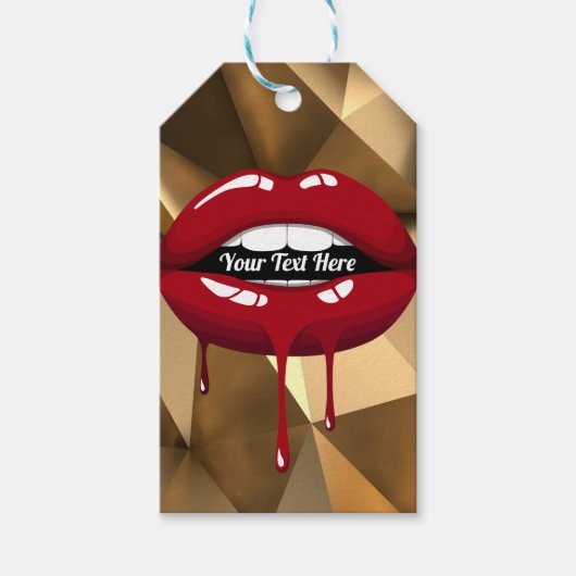 Gouden Feest Luxe Glam Rode Drup Drippende Lippen Cadeaulabel (Voorkant)