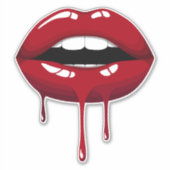 Gouden Feest Luxe Glam Rode Drup Drippende Lippen Sticker (Voorkant)
