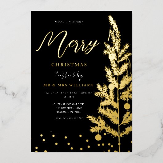 Gouden feestdag met gouden bloem folie uitnodiging (Voorkant)