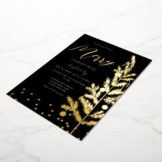 Gouden feestdag met gouden bloem folie uitnodiging (Gedraaid)