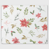 Gouden Feestelijke Botany Kerstpatroon Cadeaupapier (Vlak)