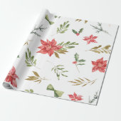 Gouden Feestelijke Botany Kerstpatroon Cadeaupapier (Uitgerold)