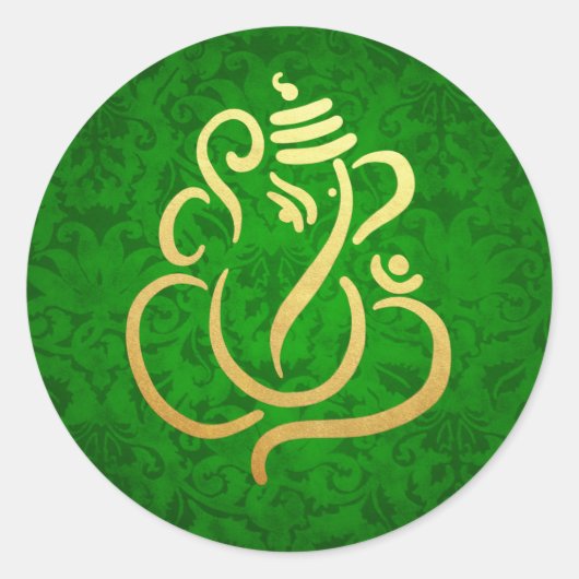 Gouden feestelijke Ganesh | Indiase God Damask Gre Ronde Sticker (Voorkant)