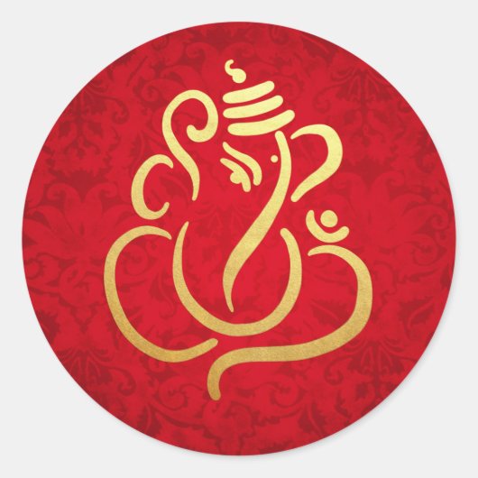 Gouden feestelijke Ganesh | Indiase God Damask Red Ronde Sticker (Voorkant)
