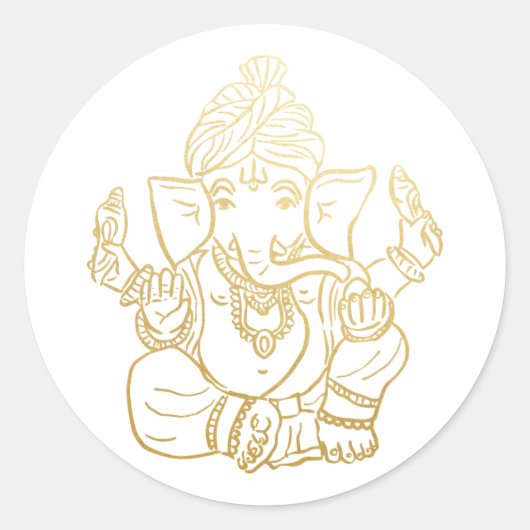 Gouden feestelijke Ganesh | Indiase god Ganpati Ronde Sticker (Voorkant)