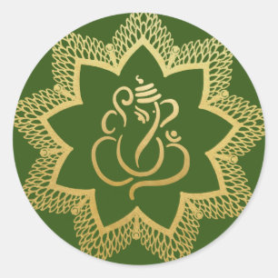 Gouden Feestelijke Ganesh   Indiase God Groene Ronde Sticker