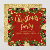 Gouden Feestelijke Glitter Kerst Corporate Red Kaart (Voorkant / Achterkant)