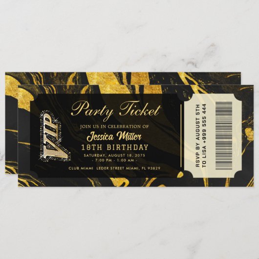 gouden feestticket uitnodigingen (Voorkant / Achterkant)