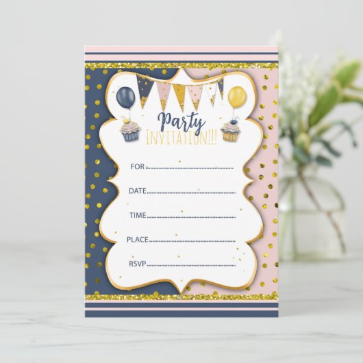 Gouden feestuitnodiging om met de hand te schrijve kaart (Staand voorkant)