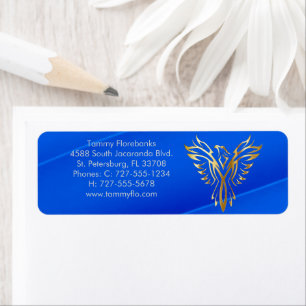 Gouden feniks op blauw etiket