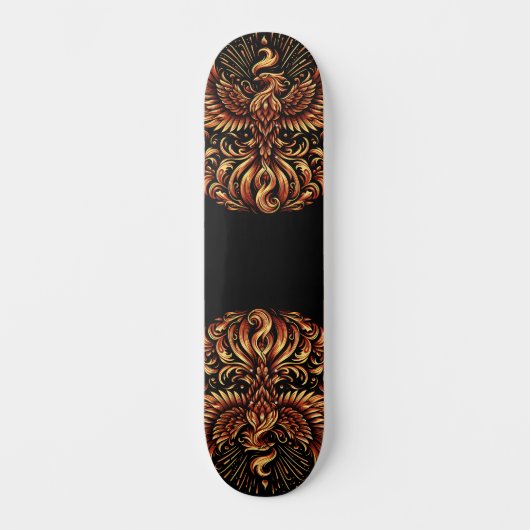 Gouden Feniks op Zwarte Skate Deck (Voorkant)