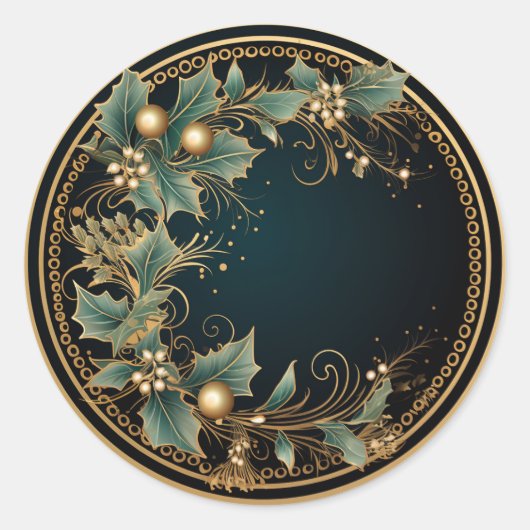 Gouden Festieve Bladschikking Ronde Sticker (Voorkant)
