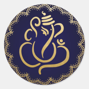 Gouden Festieve Ganesh Indiase God Blauw Ronde Sticker
