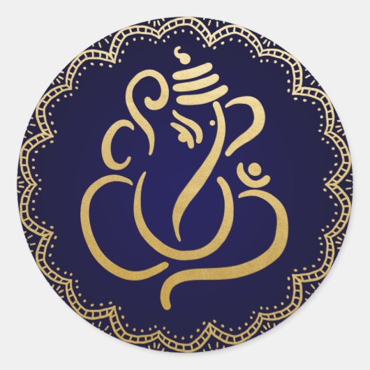 Gouden Festieve Ganesh | Indiase God Blauwe Ronde Sticker (Voorkant)