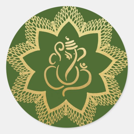 Gouden Festieve Ganesh | Indiase God Groene Ronde Sticker (Voorkant)
