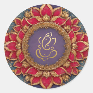 Gouden Festieve Ganesh   Indiase God Paars Roze Lo Ronde Sticker