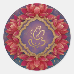 Gouden Festieve Ganesh   Indiase God Paars Roze Lo Ronde Sticker