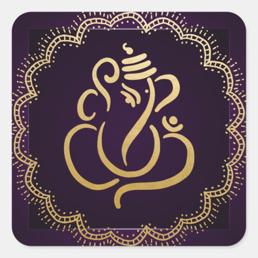 Gouden Festieve Ganesh | Indiase God Paars Vierkante Sticker (Voorkant)
