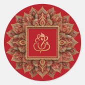 Gouden Festieve Ganesh | Indiase God Rood Ronde Sticker (Voorkant)