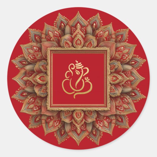 Gouden Festieve Ganesh | Indiase God Rood Ronde Sticker (Voorkant)
