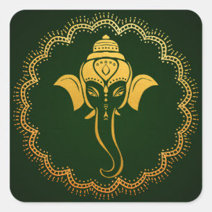Gouden Festieve Ganesh   Indische Trouw Groen Vierkante Sticker
