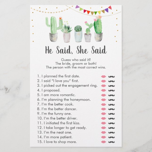 Gouden Fiesta Cactus Hij Zei Zij Zei Spel (Voorkant)