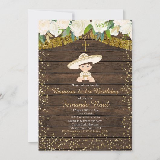 Gouden Fiesta Doop en Eerste Verjaardag Kaart (Voorkant)