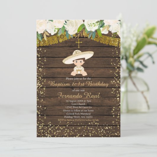 Gouden Fiesta Doop en Eerste Verjaardag Kaart (Staand voorkant)