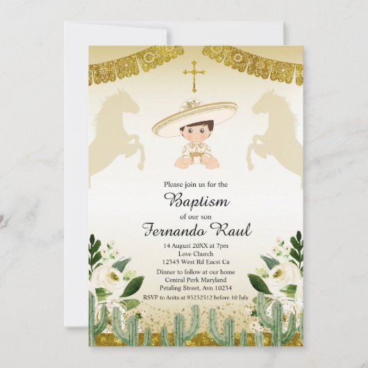 Gouden Fiesta Jongen Doop Doop Kaart (Voorkant)