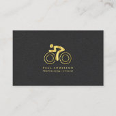 Gouden Fiets Logo Elegant Monogram Zwart Leer Visitekaartje (Voorkant)