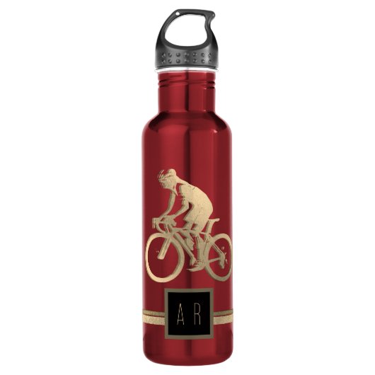 Gouden Fietser Silhouet Waterfles (Voorkant)