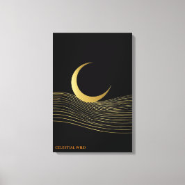Gouden Fijne Lijn Halvemaan Meditatieve Galerij Ca Canvas Afdruk