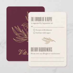 Gouden Filigraan Art Deco Merlot Fairy Wren Brui RSVP Kaartje