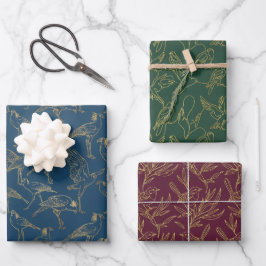 Gouden Filigraan Art Deco | Regency Vogels Set van Inpakpapier Vel