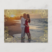 Gouden filigraan bruiloft Bewaar de datum Fotokaar Feestdagenkaart (Voorkant)