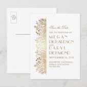 Gouden filigraan Elegant Bloemen Save the Date Aankondigingskaart (Voorkant / Achterkant)