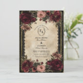  gouden filigraan en karmozijnrode bloemblaadjes kaart (Staand voorkant)