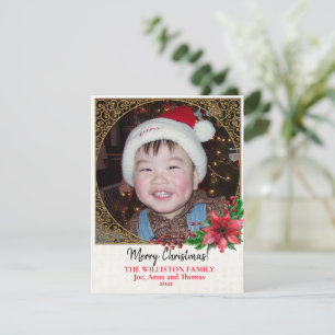 Gouden Filigraan Kerst Poinsettia Foto  Feestdagenkaart