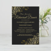 Gouden filigraan op zwarte bruiloft repetitie & di kaart (Staand voorkant)