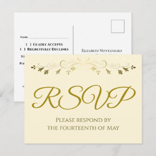 Gouden filigraan rand Elegante crème bruiloft RSVP Briefkaart