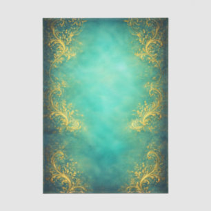 Gouden filigraan, turquoise achtergrond EZ7 decoup Tissuepapier