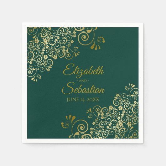  gouden Filigree Elegant Emerald Green Wedding Servet (Voorkant)