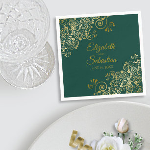 gouden Filigree Elegant Emerald Green Wedding Servet