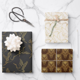 Gouden Filigrein Art Deco | Erfstuk Vogels Set van Inpakpapier Vel
