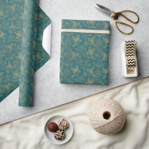 Gouden Filigrein Art Deco Musje Tealblauw Cadeaupapier