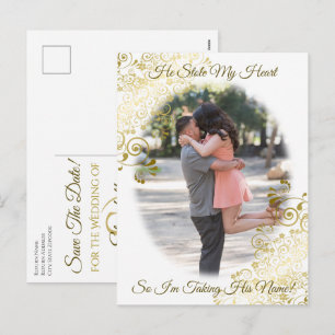 Gouden Filigrein Hij Stole My Heart Save the Date Feestdagenkaart