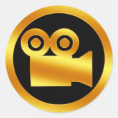 Gouden filmcamerasymbool ronde sticker (Voorkant)