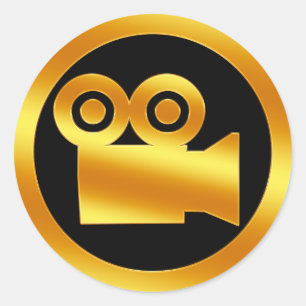 Gouden filmcamerasymbool ronde sticker