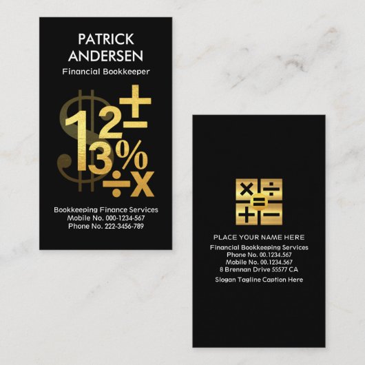 Gouden financiële nummers symbolen visitekaartje (Voorkant / Achterkant)