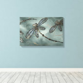 Gouden Fleck Dragonflies op Gunmetal Grey Canvas Afdruk (Insitu (Houten vloer))
